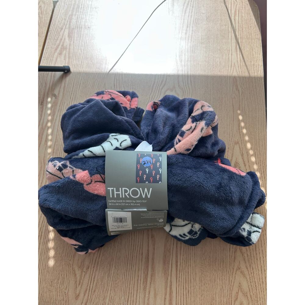 New Fleece Throw Blanket Lobster 🦞 Print Navy Pink White size 50”x60”